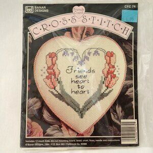 Vintage 1994 Banar Designs Friends See Heart to Heart Small Cross Stitch Kit
